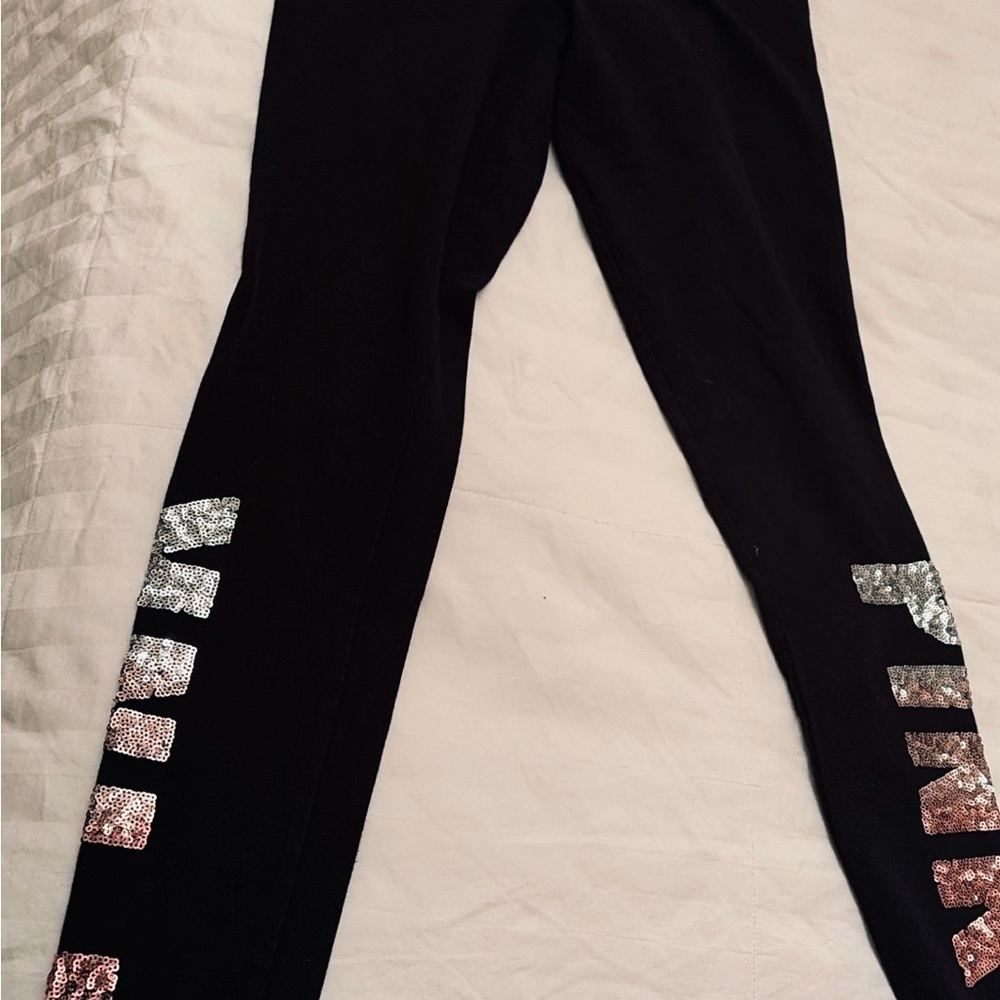 Victoria’s Secret Pink Black Bling Yoga Sequin Pants Size Small